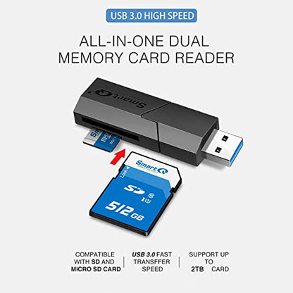 SmartQ USB 3.0 Dual Slot SD Card Reader – Fast SD & Micro SD Memory Card Reader for Camera, Photographer, Laptop, MacBook & Windows PC - size: Single