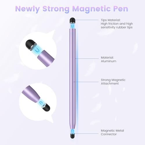 Stylus Pen for Touchscreen, 2-in-1 Magnetic Universal Stylists | High Sensitivity & Precision, Metal Barrel,Compatible with iPad,iPhone,Android Microsoft Surface Nintendo Switch Touchscreen - color: Dark Grey/Purple