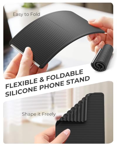 2026 Airplane Phone Holder, Flexible Silicone Portable Phone Stand | Foldable for Desk Bed Office, Travel Essentials Hands Free Mount for iPhone Tablet Laptop,Anti-Slip & Scratch-Resistant - color: Black