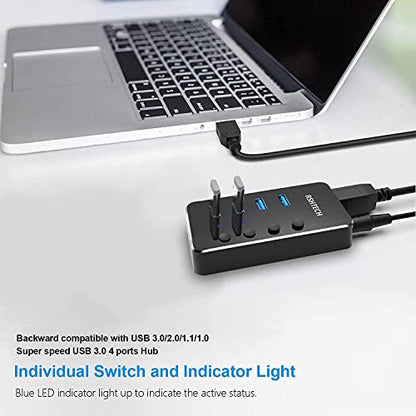 Powered USB hub RSHTECH 4 Port USB C to USB 3.0 Port Hub Expander Aluminum Portable USB 3.0 hub Splitter with 5V AC Adapter and Individual On/Off Switches (RSH-516-C) - size: 4-Port Powered USB C Hub