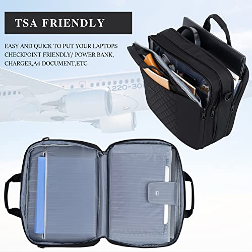 KROSER Laptop Bag 15.6 Inch Briefcase Shoulder Bag Water Repellent Laptop Bag Bussiness Carrying Handbag | Built-in luggage strap & TSA friendly, multi compartments, suitable for business, office, travel, men and women - color: Qulited Black
