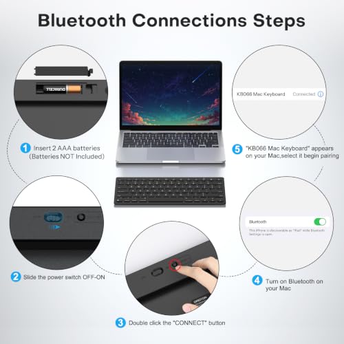 OMOTON Ultra-Slim Wireless Keyboard for Mac, Stable Bluetooth Connection, Ergonomic Tilt Angel, Auto Sleep Energy Saving & Portable for Business Trip & Travel, Compatible with MacOS 10.10+, Black - color: Black