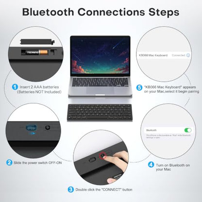 OMOTON Ultra-Slim Wireless Keyboard for Mac, Stable Bluetooth Connection, Ergonomic Tilt Angel, Auto Sleep Energy Saving & Portable for Business Trip & Travel, Compatible with MacOS 10.10+, Black - color: Black