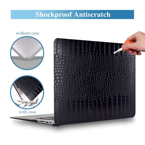 Crocodile Case for MacBook Air 13 inch 2026 M5, 2022-2025 M4/M3/M2 | Model A3449 A3240 A3113 A2681, Texture Crocodile Aligator Skin Snakeskin PU Leather Hardshell Case & Keyboard Cover, Black - color: ## Black Crocodile