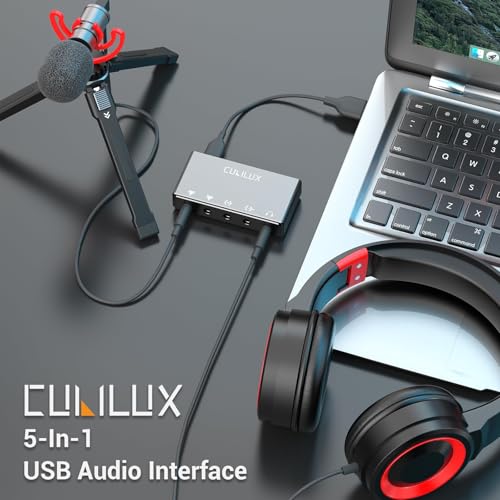 CB5 USB Audio Interface for Recording, Streaming, Podcasting, USB to 3.5mm Sound Card with Stereo Microphone Input, Line-In, Line-Out & Headphone Jack for Monitors, Support Windows & Mac OS