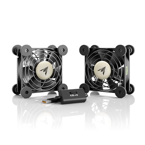 AC Infinity MULTIFAN S5, Quiet Dual 80mm USB Fan, UL-Certified for Receiver DVR PlayStation Xbox Computer Cabinet Cooling - size: S5
