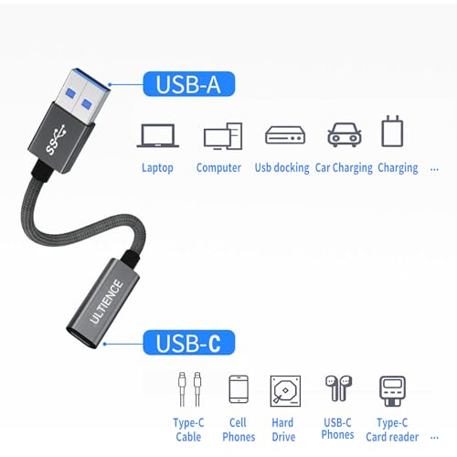 USB to USB C Cable Adapter – 10Gbps High Speed USB 3.2 Converter Data Transfer 60W Fast Charging, Compatible with Laptops, PCs, Flash Drives (1.65 ft, Grey) - color: Grey 1.65ft (Pack of 1)