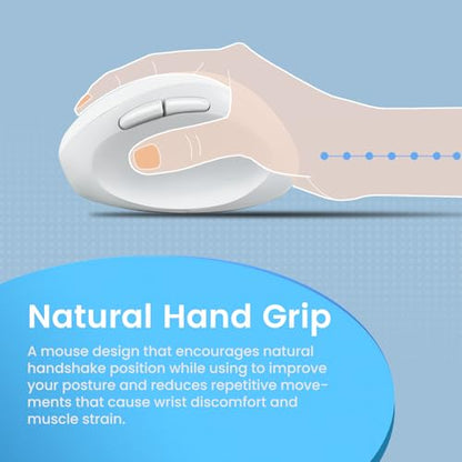 Perixx PERIMICE-719W Wireless Portable Vertical Mouse - Silent Clicks - Right-Handed Design - White - style: Wireless White