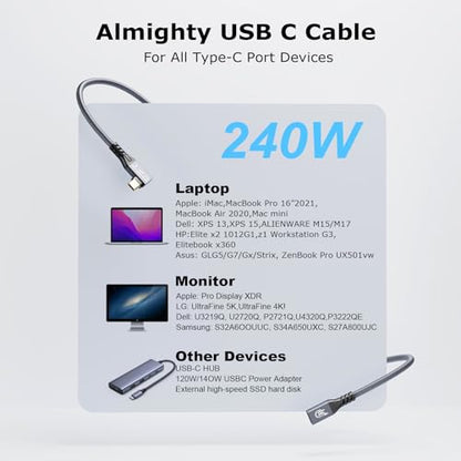 20Gbps USB C 3.2 Extension Cable, 90 Degree USBC 3.2 Gen2 Type-c Male to Female Extender Cable 4K@60Hz 240W Charging 20Gbps Data Transfer with External SSD eGPU (90 Degree Extension 20G 240W-0.5M) - size: 90 Degree Extension 20G 240W-0.5M