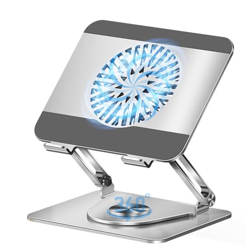 360° Rotating Adjustable Laptop Stand with Cooling Fan, Foldable Dual-Bar Support Height Tilt Angle Cooling Laptop Stand for Desk Pad Laptop Riser Heat Dissipation Stand Fit 10-17.3" Device - color: Dual-Bar Support Version
