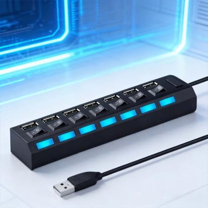 1 Pack 7 Port USB Hub 3.0,USB Hub Splitter with Individual On/Off Switches | Lights Compatible with Laptop,Mobile HDD,PC,Flash Drive - color: 7 Port