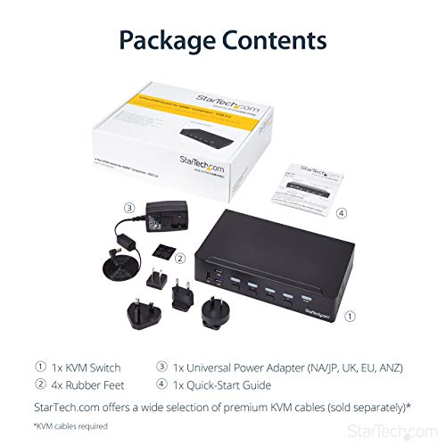 StarTech 4-Port HDMI KVM Switch, Full 1080p, USB 3.0 Hub, 3.5mm Audio, TAA | High definition video, Share peripherals, Separate 3.5mm auxiliary audio support, No drivers required, Plug-and-play - size: 4 Port | 1 Monitor, style: USB 3.0 | 1080p