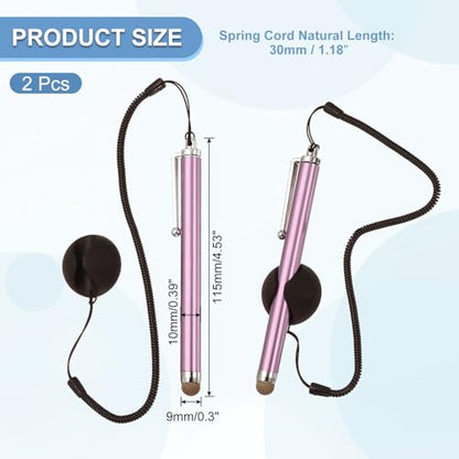 PATIKIL 2 Pcs Screen Capacitive Pen with Spring Rope Fixing Dock High Sensitivity for Mobile Phone Car Navigation GPS POS Tablet Laptop, Pink - color: Pink