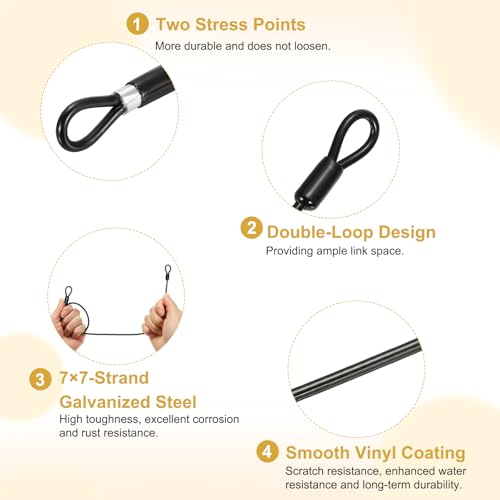 PATIKIL Security Cable Lock (1/8" Dia 8.2ft 110lb Load Capacity, Black)(2 Pcs) Vinyl Coated Stainless Steel Flexible Wire Rope Safety Cable Luggage Lock with Double Loops - color: Black, size: 1/8" x 8.2 ft, 110lb Load
