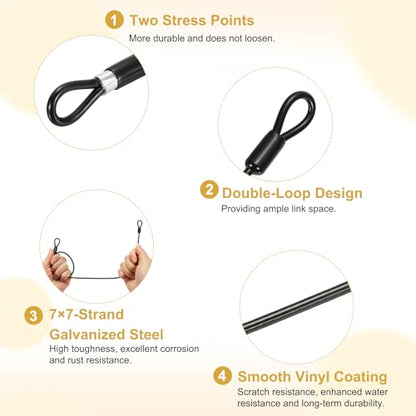 PATIKIL Security Cable Lock (1/8" Dia 8.2ft 110lb Load Capacity, Black)(2 Pcs) Vinyl Coated Stainless Steel Flexible Wire Rope Safety Cable Luggage Lock with Double Loops - color: Black, size: 1/8" x 8.2 ft, 110lb Load