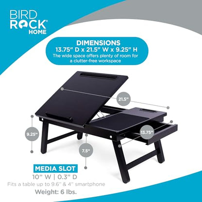 BIRDROCK HOME Laptop Bed Tray | Adjustable Tilt Surface, Storage Drawer, Folding Legs, Mouse Pad | Fits Laptop Up to 15" | Slots Up to: Tablets 9.6", Phones 4" | For Work, Reading, Studying | Espresso