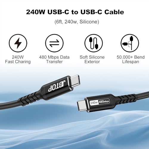 Long USB c to USB c Cable 6.6ft(2packs) 240W Fast Charging Cable | 5A usb c to c charger cord，usb pd cable Compatible with iPhone 17/16 Pro Max, MacBook,eGPU Docking GaN SSD - size: 6.6ft