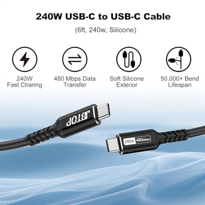 Long USB c to USB c Cable 6.6ft(2packs) 240W Fast Charging Cable | 5A usb c to c charger cord，usb pd cable Compatible with iPhone 17/16 Pro Max, MacBook,eGPU Docking GaN SSD - size: 6.6ft