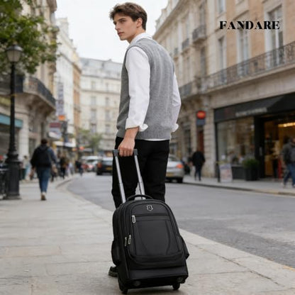 FANDARE 35L Rolling Laptop Backpack 2-in-1 Trolley Convertible Luggage Backpack with Wheels Travel Daypacks Multi-Functional Carry-On for Business Travel Trip Men Outdoor Urban Backpacks Black - color: Black