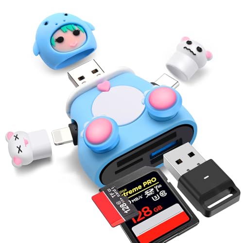 Cute SD Card Reader for iPhone, USB C SD Card Reader for iPhone/iPad/Android/Mac/Computer, Plug and Play Memory Card Reader with SD/TF/USB-A 3 Slots, No App Required - size: DOLL SD Card Reader