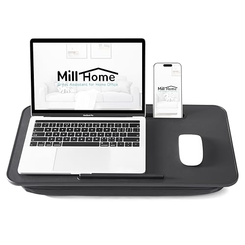 Lap Desk with Cushion, Fits up to 17 inch Laptop, Pillow Designed, Portable Laptop Stand with Tray, Pad & Phone Holder, Home Office for Bed/Couch/Car/Reading/Writing,MillHome (Black) - color: Black