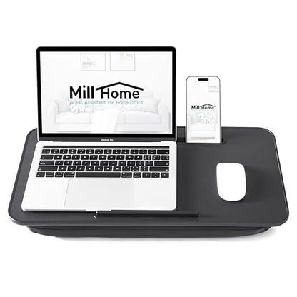 Lap Desk with Cushion, Fits up to 17 inch Laptop, Pillow Designed, Portable Laptop Stand with Tray, Pad & Phone Holder, Home Office for Bed/Couch/Car/Reading/Writing,MillHome (Black) - color: Black