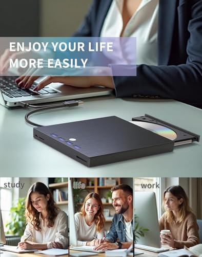 9 in 1 External CD DVD Drive, USB 3.0 and Type-C Disc Reader Writer Burner Player,Slim and Portable CD DVD +/-RW Optical Drive for PC Laptop Desktop MacBook Mac Windows Linux OS Apple - style: 9 in 1