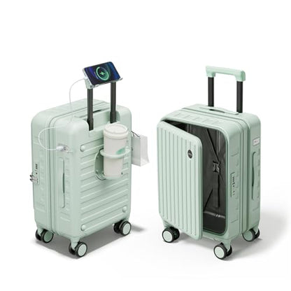 Expandable Lightweight PC Hard Shell Suitcase, 24-inch Luggage with TSA Lock, Top Opening & Cup Holder - Ideal for Business Travel Suitcase (Mint Green, Checked-Medium 24-Inch) - color: Mint Green, size: Checked-Medium 24-Inch