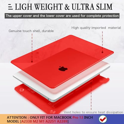 CISSOOK Clear Red Case for MacBook Pro 13 Inch 2025-2020 Release | 4in1 Set Hard Shell Case with Keyboard Cover +Screen Protector for MacBook Pro 13 M2 A2338 M1 A2251 A2289 -Clear Red - color: Clear Red