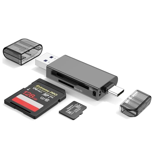 Dual Slot SD Card Reader - USB 3.0 & Type-C OTG Micro SD/TF Memory Card Reader for iPhone, Android, PC - Aluminum Alloy, Plug & Play - size: USB 3.0/USB-C Dual Slot Card Reader