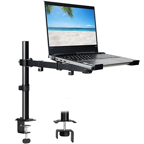 UPGRAVITY Black Laptop Desk Mount for 17 inch Notebook or 14”-32” Monitor | Single Laptop Stand Arm with Vented Tray Holds up to 17.6 lbs, Fully Adjustable, Clamp/Grommet Mounting, VESA 75/100mm - color: Black
