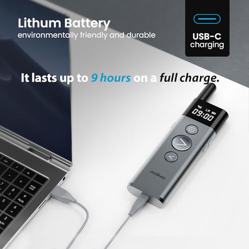 ASING Up to 980ft Long Range Wireless Presentation Remote, PowerPoint Clicker with Air Mouse, Volume Control, Spotlight and Magnifier Feature, Plug & Play for Windows/Mac,Ipad,Laptop & Keynote etc.