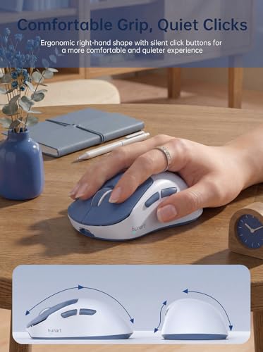 hunart H6 49g Wireless Mouse, Bluetooth & 2.4GHz, Rechargeable, Blue | Silent Clicks, USB-C Charging, Two Ways to Connect, Lightweight Right-Hand Ergonomic Comfort, For Laptop, MacBook, Office - color: Blue