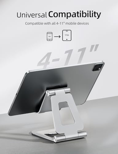 Nulaxy Dual Adjustable Foldable iPad Stand, Full Aluminum, Silver | Desktop Tablet Holder, Tablet Accessories for Office Kindle Compatible with All Mobile Devices, Ipads and Phones - color: B-Silver