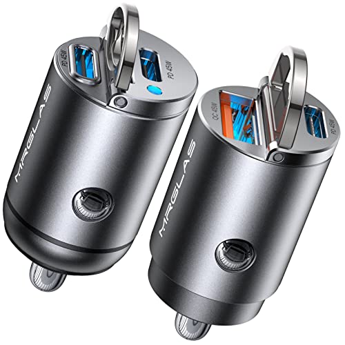 MRGLAS 2-Pack 90W USB C Car Charger, Super Mini Metal USB C Car Charger Fast Charging Adapter [PD+QC]&[Dual PD],Cigarette Lighter Compatible with iPhone 17 16 15 Pro Max iPad Air Samsung S25 Ultra - color: Black, size: [A+C, C+C]