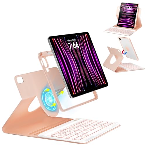 OYEEICE Keyboard Case for iPad Air 5th/4th Pro 11 inch | 7-Color Backlit Detachable Wireless Keyboard Case with Pencil Holder, 360° Rotatable, Pro 4th/3rd/2nd/1st Gen - color: Pink, size: 10.9 inch (Air 6/5/4th & Pro 11 4th/3rd/2nd/1st)