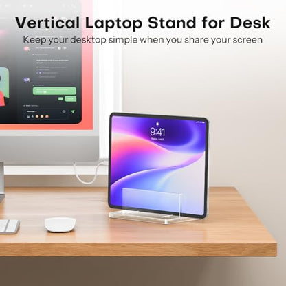 OMOTON Vertical Laptop Stand, Acrylic Single Holder for MacBook Gaming | Adjustable Width 0.87-2.24", Clear Acrylic Single Slot Stand for Desk, Compatible with MacBook Pro/Air HP Gaming up to 17" - size: Single-Clear