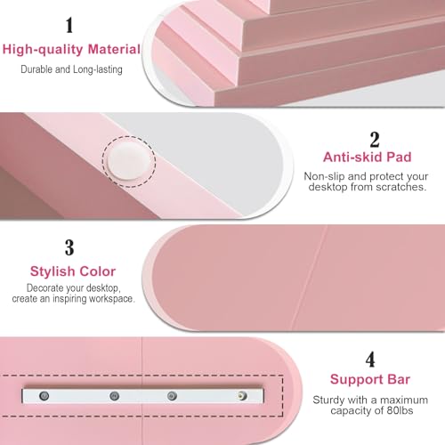 DS502P TEAMIX 20 inch Pink Monitor Riser Stand - 2 Tiers, Wood Desktop Bookshelf - color: Pink, size: 20 x 9.5 x 6.7 inches