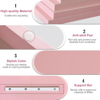 DS502P TEAMIX 20 inch Pink Monitor Riser Stand - 2 Tiers, Wood Desktop Bookshelf - color: Pink, size: 20 x 9.5 x 6.7 inches