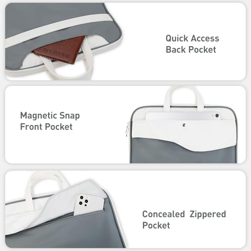 DTTO 14 Inch Laptop Sleeve Case, TSA Waterproof PU Leather Computer Carrying Case Shockproof Protective Laptop Bag with Handle for 13-14" MacBook HP Dell Lenovo ASUS Acer Chromebook, Gray White - color: Gray White, size: 14 Inch
