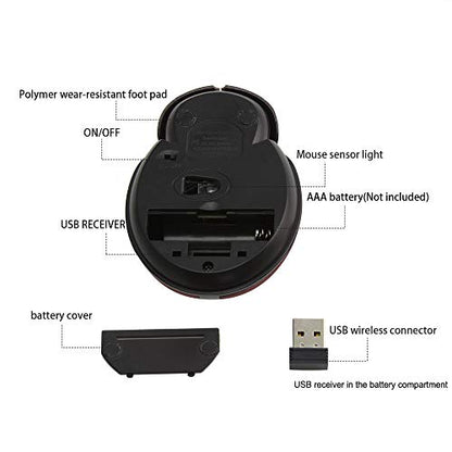 YOCUNKER Mini Cute Wireless Mouse, Portable Mobile Optical Mouse for Kids,Small Tiny Animal Ladybug Shape Cordless Mouse with USB Receiver for Computer Laptop Desktop PC (Red)