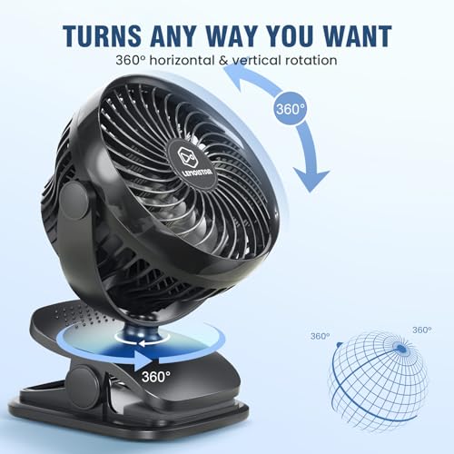 Shinebella AA Battery Car Clip Fan with Aromatic Feature for Sun Visor, 4 Speeds, 5V USB Desk Fan for Stroller, 5'' Small Cooling Vehicle Fan for Headrest/Golf Cart, Quiet, Batteries Not Included
