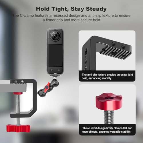 C Clamp Desk Camera Mount, Aluminum Table C-clamp with 1/4" 3/8" Thread, Desktop DSLR Mount for Photo Studio Video Camera, Light Stand, Desk, Rods, Shelves, Bike, Max Clamp 2.36" (62021)