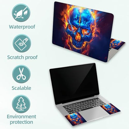 Universal Laptop Skin Decal, 3-Piece Vinyl Protector for 12 13 14 15.6" Notebook, Waterproof Anti-Scratch, Easy Trim & Bubble-Free Finish, Flaming Skull Face - color: Flaming Skull Face