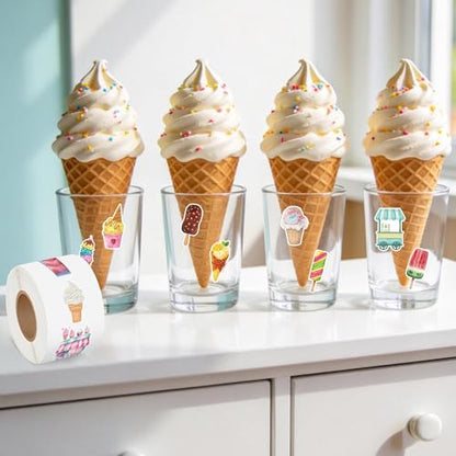 Haooryx Ice Cream Sticker Rolls - 1000Pcs Watercolor Summer Ice Cream Stickers 2 Rolls Waterproof Vinyl Self Adhesive Water Bottle Activity Pad Birthday Gift Party Favor DIY Scrapbook Journal Supplies - style: Ice Cream