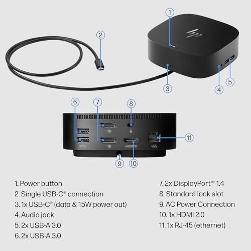 HP USB-C Dock G5-11-in-1 Adapter for Both USB-C and Thunderbolt-Enabled Laptops, PCs, & Notebooks - for Charging, Networking, or Data Transfers - Great for Secure & Remote Management,Black - style: G5