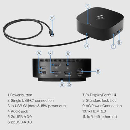 HP USB-C Dock G5-11-in-1 Adapter for Both USB-C and Thunderbolt-Enabled Laptops, PCs, & Notebooks - for Charging, Networking, or Data Transfers - Great for Secure & Remote Management,Black - style: G5