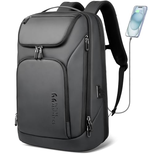hk Business Smart Backpack for Men Anti-Theft for 17.3 Inch Laptop | with USB Charging Port Water-Resistant Large Durable Compact 30L for Travel College Work - color: Grey