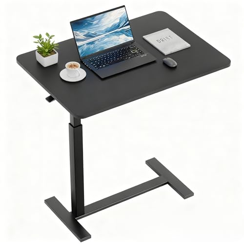 Overbed Bedside Table with Hidden Casters, Adjustable Pneumatic Mobile Laptop Computer Standing Desk, Rolling Laptop Table, Movable Overbed Table Hospital Home Use, Black - color: Black, style: Non-Tiltable