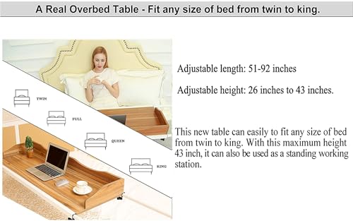 UNICOO Adjustable Overbed Table, Over the Bed Table with Wheels, Medical Overbed Table with Wheels Adjustable Height, Rolling Desk for Full/Queen/King Bed, Sturdy Wood & Steel Frame (202-Ancent Oak) - color: Ancent Oak